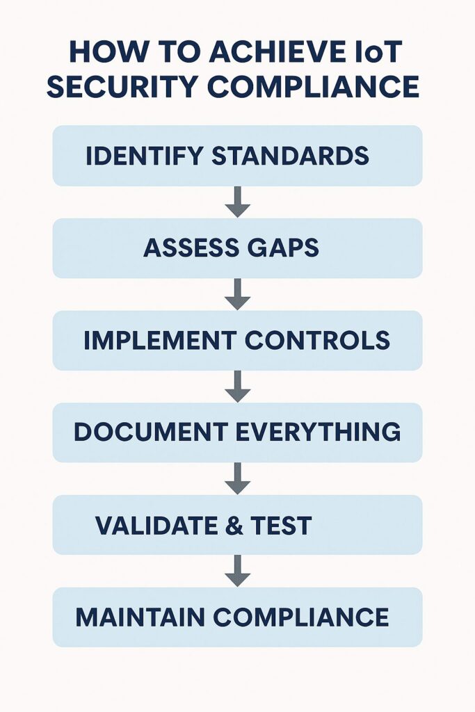 An overview of the steps required to achieve compliance with IoT security standards. 